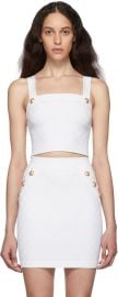 Balmain White Knit Crop Tank Top at Ssense