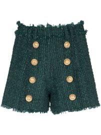 Balmain button-detail Tweed Shorts Green at Farfetch