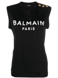 Balmain logo-print Cotton Tank Top Black at Farfetch