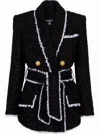 Balmain shawl-collar Belted Tweed Jacket - at Farfetch