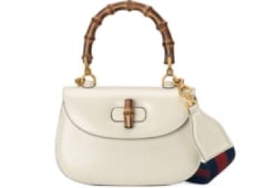 Bamboo 1947 small top handle bag in white leather US at Gucci