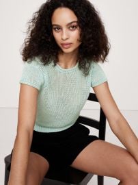 Fitted Linen Short-Sleeve Sweater in Surf Spray Green at Banana Republic