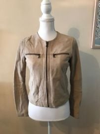 Banana Republic BR Monogram Soft Suede Moto Zip Leather JacketCream BeigeXS eBay at eBay