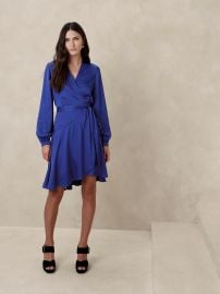 Banana Republic Belicia Satin Wrap Dress in Mountain Blue at Banana Republic