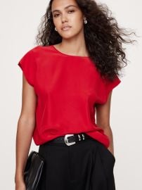 Banana Republic Essential Silk Top in Red Sunset at Banana Republic