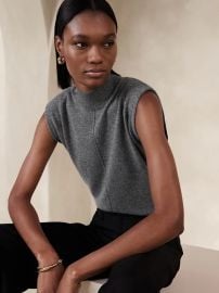 Banana Republic Franca Cashmere Padded Shoulder Top in Light Heather Gray at Banana Republic