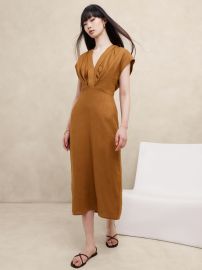 Banana Republic Mari Draped Midi Dress in Warm Clay Brown at Banana Republic