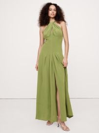 Banana Republic Matte Silk Halter Maxi Dress in Willow Green at Banana Republic