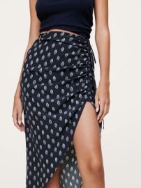 Banana Republic Matte Silk Side Ruche Skirt in Navy Blue Paisley at Banana Republic