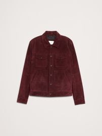 Banana Republic Oiled Suede Trucker Jacket in Classic Burgundy Red at Banana Republic