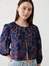 Banana Republic Open Tie Front Top in Navy Floral at Banana Republic Factory