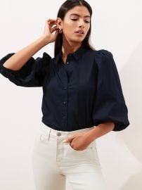 Banana Republic Organic Puff Sleeve Button Down Shirt in Navy at Banana Republic