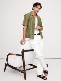 Banana Republic Relaxed Fit Crochet Resort Shirt in Green at Banana Republic
