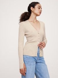 Banana Republic Ribbed Merino Cardigan in Heather Oatmeal at Banana Republic