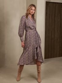 Banana Republic Satin Wrap Maxi Dress in Pale Khaki at Banana Republic
