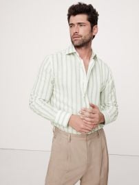 Banana Republic Slim Fit Linen Cotton Dress Shirt in Green Stripe at Banana Republic