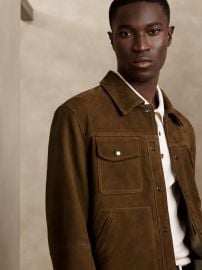 Banana Republic Suede Trucker Jacket in Dark Brown at Banana Republic