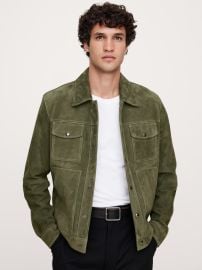 Banana Republic Suede Trucker Jacket in Light Pine Green at Banana Republic