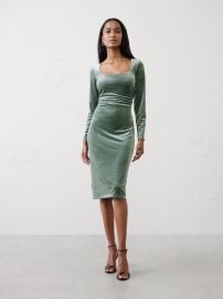 Banana Republic Velvet Shirred Waist Knee Length Dress in Douglas Fir at Banana Republic