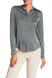 Band Collar Long Sleeve Silk Blouse at Nordstrom Rack