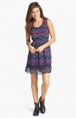 Band of Gypsies Lace Inset Print Fit andamp Flare Dress at Nordstrom