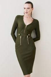 Bandage Knit V Neck And Zip Long Sleeve Midi Dress at Karen Millen