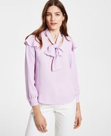 Bar III Bow-Neck Ruffled-Shoulder Blouse Created for Macys Reviews - Tops - Women - Macys at Macys