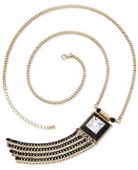 Bar III Necklace Gold-Tone Crystal Black Chain Tassel Necklace - Fashion Jewelry - Jewelry and Watches - Macys at Macys