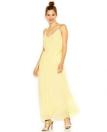 Bar III Sleeveless V-Neck Racerback Pleated Maxi Dress in Yellow at Macys