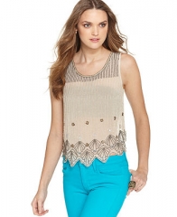 Bar III Top Sleeveless Scoop Neck Beaded Rhinestone Chiffon Tank - Tops - Women - Macys at Macys