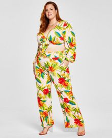 Bar III Trendy Plus Size Tropical-Print Tie-Front Top Printed Soft Pants Created for Macys Reviews - Plus Sizes - Macys at Macys