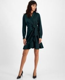 Bar III Womens Blouson-Sleeve Faux-Wrap Dress Created for Macys - Macys at Macys