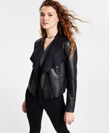 Bar III Womens Faux-Leather Flyaway Jacket Created for Macys - Macys at Macys