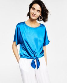 Bar III Womens Satin Tie-Hem Top Created for Macys  Reviews - Tops - Women - Macys at Macys