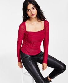 Bar III Womens Square-Neck Ruched Mesh Top Created for Macys - Macys at Macys