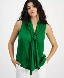 Bar III Womens Tie-Neck Sleeveless Satin Blouse Created for Macys - Macys at Macys