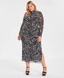 Bar III Zebra Print Mock Neck Mesh Dress at Macys