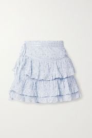 Bara lace-trimmed tiered floral-print cotton-voile mini skirt  at Net A Porter