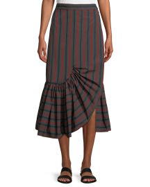 Barcode Stripe Ruffle-Hem Skirt at Bergdorf Goodman