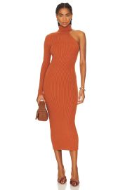 Bardot Asymmetric Single Long Sleeve Midi Dress in Toffee at Revolve