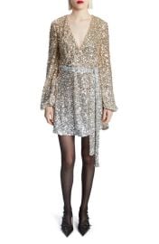 Bardot Bellissa Long Sleeve Sequin Faux Wrap Dress at Nordstrom