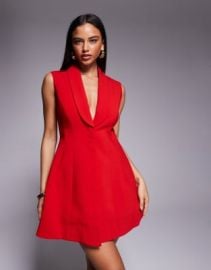 Bardot Destene tailored mini dress in fire red at ASOS