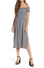 Bardot Gingham Off the Shoulder Midi Dress at Nordstrom