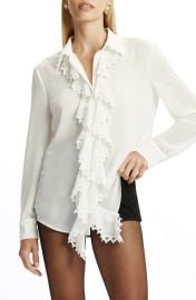 Bardot Jolanda Ruffle Front Button-Up Shirt at Nordstrom