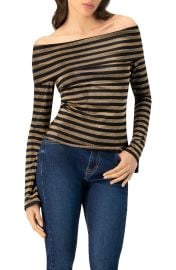 Bardot Neckline Striped Long Sleeve Blouse at Nordstrom