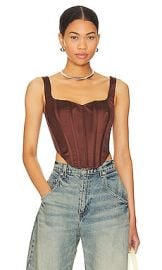 Bardot Satin Corset Bustier In Chocolate at Revolve