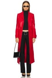 Bardot X Revolve Faux Leather Longline Coat In Famous Red at Revolve