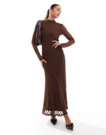 Bardot long sleeve lace maxi dress in chocolate at ASOS