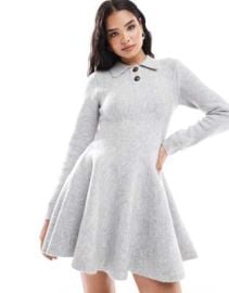 Bardot volume knit mini dress in dove gray at ASOS