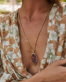 Baroque Ella Gold Long Pendant Necklace in Mauve Abalone  Kendra Scott at Kendra Scott